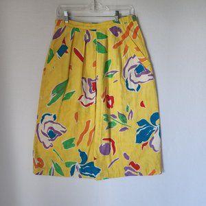 Vintage UMI Collection Floral Pleat Midi Skirt Zip Pocket Multicolor